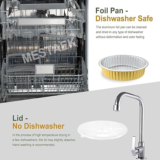 10" Aluminum Foil Pans with Lids (5 Pack), Heavy Duty Grease-Resistant Containers for Baking, Heating, Meal Prep & Food Storage, 2" Depth, 67oz