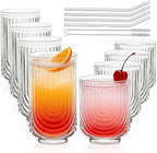 INSETLAN Water Drinking Glasses Set of 8-4 Highball Glasses 14 oz, 4 Rocks Glass Cups 12 oz, Arch Design Cocktail Glasses, Vintage Glassware, With Glass Straw, for Beverages Ice Coffee Juice Water