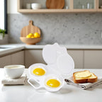 1Pc White Egg Poacher, Microwave Egg Boiler Poacher, 2 Cavity Nonstick Poached Egg Maker With Lid, Egg Poacher Microwave Egg Cooker, Double Drain Poached Egg Cups Cookware（13 * 5cm）