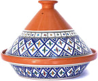 Kamsah Tagine Pot for Cooking and Flavor Enrichment - Large Clay Pot 12”, 5.5 QT - Non-Stick Handmade Cookware - Moroccan Ceramic Pots for Cooking with Lid & Serving Bowl - Bohemian Supreme Blue