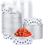 Beasea Mini Tart Pans with Lids 100 Pack, 4” 8oz Disposable Aluminum Baking Foil Tins Round Small White Black Dot Container for Individual Cupcake Dessert Muffin Ramekin Cheesecake Quiche Oven Dishes