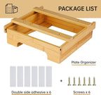 Paper Plate Dispenser - 9 inch Bamboo Paper Plate Dispenser Under Cabinet, Kitchen Counter Vertical Paper Plate Holder Organizer Countertop Caddy (Bamboo)