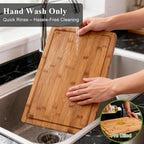 Bamboo Cutting Board, 1" Thick Heavy Duty Wood Chopping Board for Kitchen, Built-in Deep Juice Groove and Handles, Reversible Charcuterie Board for Meat BBQ, Gift for Housewarming, 17x12''