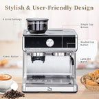 GarveeHome Espresso Machine With Grinder, 20 Bar Semi-Automatic Espresso Coffee Maker With Milk Frother Steamer Wand Cappuccino Latte Macchiato, 95 oz Water Tank, Pid Temperature Control-Silver2