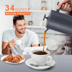 Secura French Press Coffee Maker, 304 Grade Stainless Steel Insulated Coffee Press with 2 Extra Screens, 34oz (1 Litre), Grey