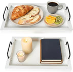 Besti Rustic Vintage Food Serving Trays (Set of 2) | Nesting Wooden Board with Handles | Stylish Farmhouse Decor Serving Platters | Large: 15 x2 x11” - Small: 13 x2 x9” inches (Rustic Off White)