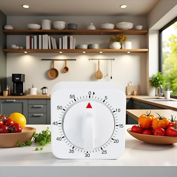 1Pc White Simple Fashionable Timer Clock,60-Minute Mechanical Kitchen Wind up Timer Visual Cooking Clock with Loud Alarm No Batteries Required for Cooking Baking and Kitchen,Thermometers and Timers