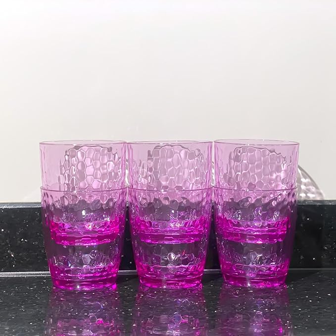 Set of 6 Hammered Style 15-ounce/430ml Acrylic Glasses Plastic Tumbler,BPA Free,Dishwasher Safe (Purple)