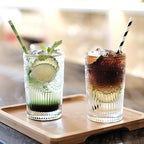 Kingrol Embossed Vintage Drinking Glasses Set of 6, 12 oz Textured Glass Tumblers, Clear Retro Water Glasses for Iced Coffee, Juice, Cocktails & Everyday Use