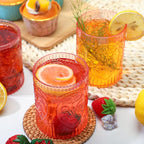 Qinyoung 24 Plastic Vintage Drinking Glasses 8.5oz Stemless Retro Embossed Wine Glasses Shatterproof Reusable Cups for Baby Shower Wedding Reception Grand Event Party (Pink)