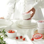 Sweese 6-Pack 8 oz Porcelain Ramekins with Lids, White Souffle Dishes for Baking, Creme Brulee Cups, Oven-Friendly Pudding Custard Bowls – Versatile Kitchen Essentials for Baking and Storing