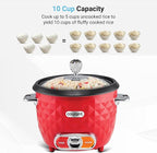 Courant Rice Cooker 10-Cup (Cooked) Steaming basket One-Touch Operation, Automatic Keep Warm Function, red