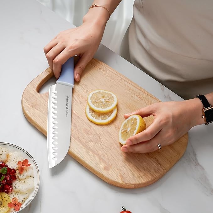 Astercook Kitchen Knife Set with Block and Sharpener 15 Piece German High Carbon Stainless Steel Knives Sharp Blade Dishwasher Safe Deba Knives with Ergonomic Handle, Delicate Blue