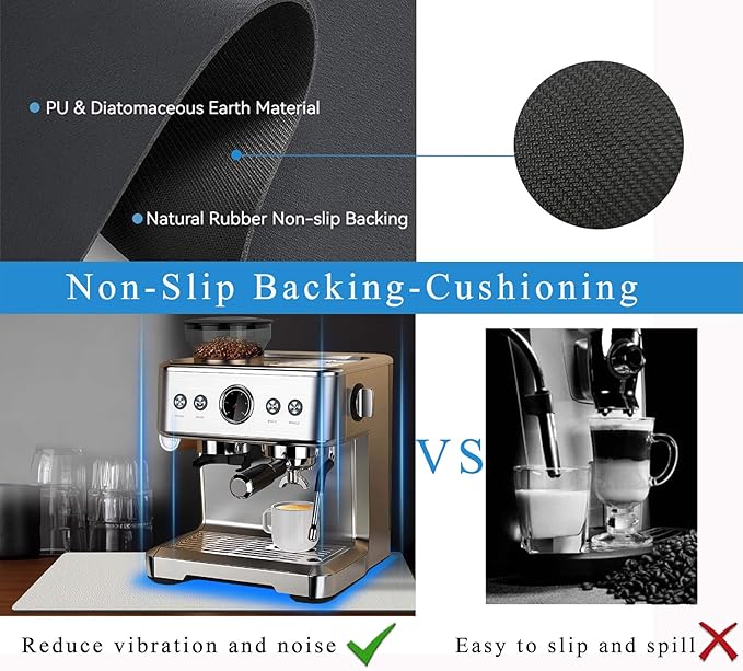 Coffee Mat for Countertops ,Coffee Bar Accessories Fit Under Coffee Maker Espresso Machine, Absorbent Hide Stain Rubber Mat for Countertop ,Dish Drying Mat for Kitchen Counter (Light Gray, 16"x24")