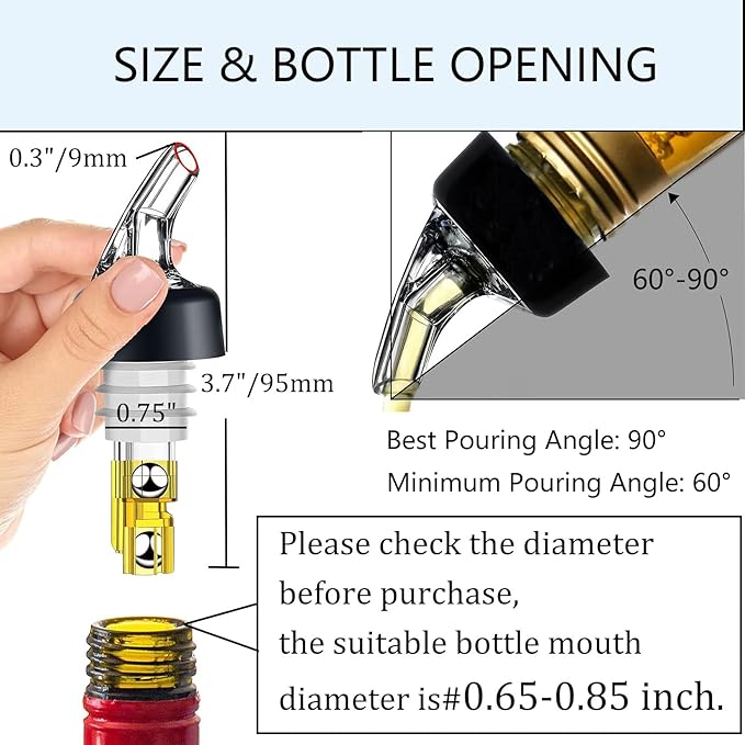 12 Pack Measured Liquor Pour Spout, Liquor Bottle Pourers, Measure Pour Spout for Liquor Bottles, Bottle Pourers for Alcohol, Shot Pourer Cocktail Liquor Dispenser Bar Bartending Tool -2oz/60ml
