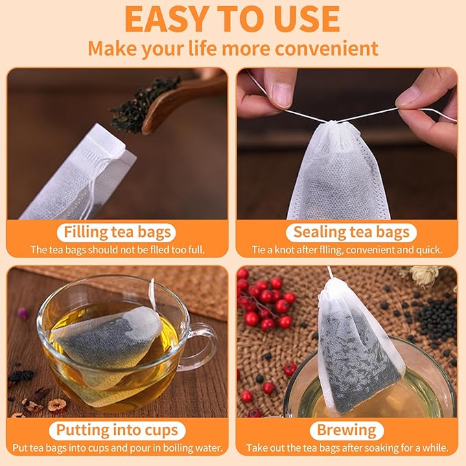TamBee Tea Bags Disposable Tea Filter Bags Tea infusers Empty Muslin Drawstring Seal Filter Drawstring Herb Loose Tea Bag 400 Pack (400, 2.76" x 1.97")