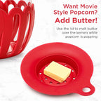 Ecolution Patented Micro-Pop Microwave Popcorn Popper with Temperature Safe Glass,3-in-1 Lid Measures Kernels and Melts Butter,Made Without BPA,Dishwasher Safe,3-Quart,Red,(Pack of 4)