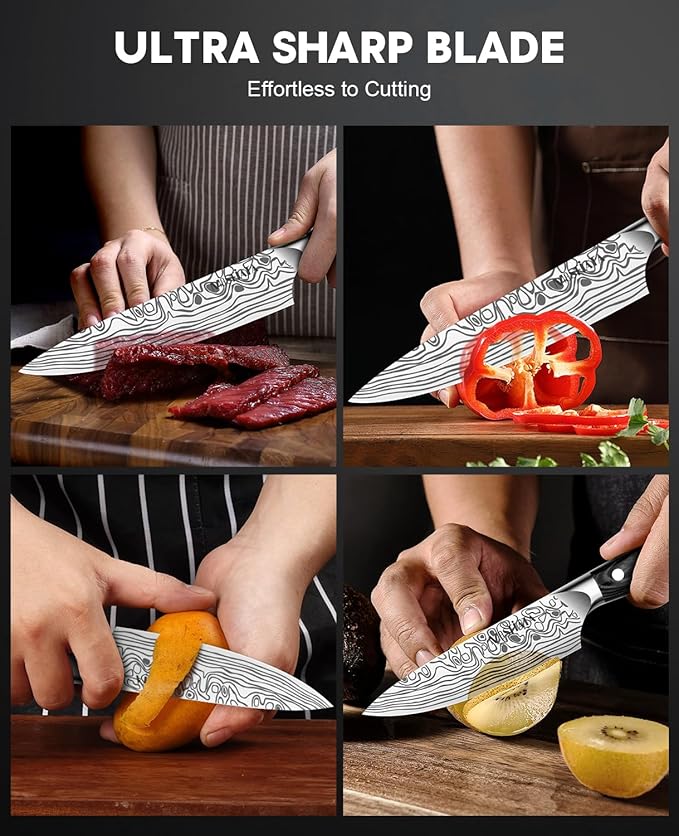 MOSFiATA 2Pcs Chef Knife Set, Sharp Kitchen Knife High Carbon German EN1.4116 Stainless Steel Cooking Knife, 9"&6" Chopping Knife Kitchen Knives Set with Ergonomic Handle, Gift Box