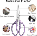 CGBE Kitchen Scissors All Purpose Heavy Duty, Ultra Sharp Stainless Steel Kitchen Shears Dishwasher Safe, Cooking Shears for Chicken, Poultry, Fish, Meat, Herbs & Grapes with Non-Slip Grips - Purple