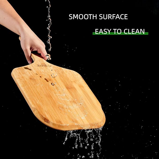 Pizza Peel 12 inch, Bamboo Pizza Paddle Spatula - Wooden Serving Board, Oven Accessory for Baking Homemade, Wood Cutting Board for Cheese Bread Fruit Vegetables