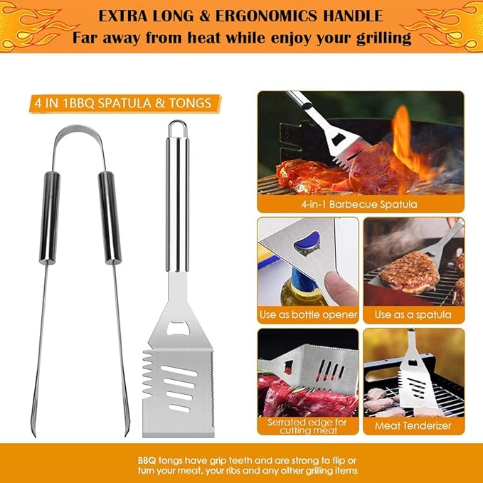Brinman BBQ Tools & Grill Set, 19PCS Stainless Steel Grilling Accessories Kit in Case, Grill Utensil Set,Grill Sets for Men with Spatula, BBQ Gifts for Men, Women, Dad,Grills Tools.