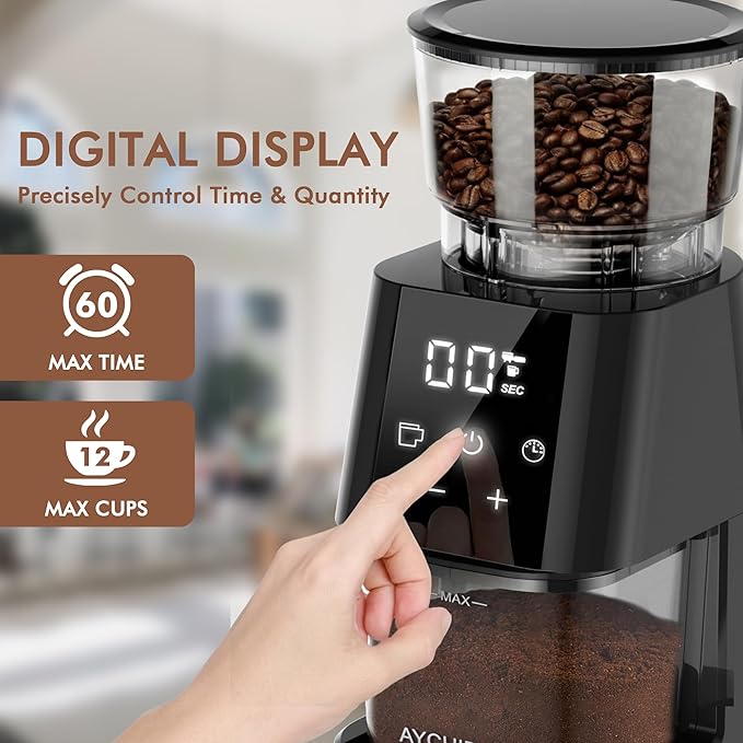 AYCHIRO Burr Coffee Grinder Electric, Adjustable Burr Mill with 30 Grinding Settings, Coffee Bean Grinder with Touchscreen, 2-12 Cups