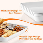 SpaceTrove 4-Pack Serving Tray Set, Reusable Plastic Serving Platter for Party Supplies, Entertaining, Grilling Accessories, Stackable Kitchen Snack Box Container for Dessert, Fruit, Cookie, (White)