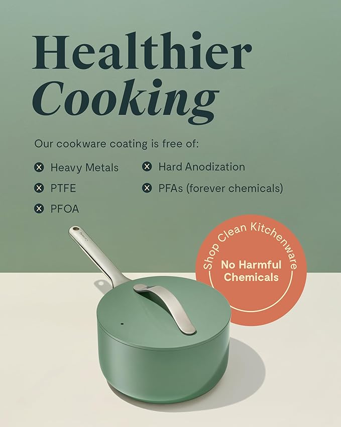 Caraway Nonstick Ceramic Sauce Pans with Lids (3 qt & 1.75 qt) - Non Toxic, PTFE & PFOA Free - Oven Safe & Compatible with All Stovetops (Gas, Electric & Induction) - Navy