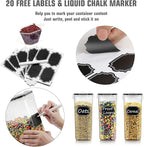 Wildone Cereal Storage Containers Set, Large BPA Free Plastic Airtight Food Storage Containers 4L for Flour, Sugar, 6 Piece Set Cereal Dispensers with 20 Labels & Marker, Black