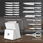 imarku® Knife Set, Japanese HC Stainless Steel 15 PCS Kitchen Knife Set With Block With Built-in Sharpener, Razor-Sharp Blade Knife Block Set With Dotted Ergomomic Handle, Best Birthday Gifts, White