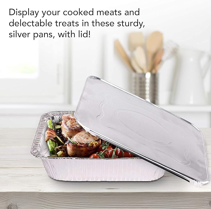 Stock Your Home 9x13 Aluminum Trays with Lids (10 Pack) – Disposable Half Size Deep Pans for Cooking, Storage, BBQ, Grilling, Catering