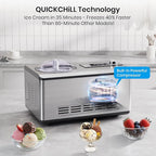 Gasbye Ice Cream Maker with Upgraded Compressor, [40% Faster Freezing], No Pre-Freezing Needed, LED Display, 2.1 Qt Capacity, Easy Operation for Ice Cream & Yogurt, Stainless Steel