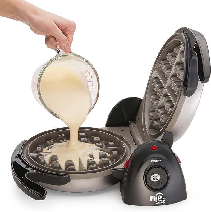 Presto 03510 Ceramic FlipSide Belgian Waffle Maker, Nonstick, Cool Touch Handles, Black
