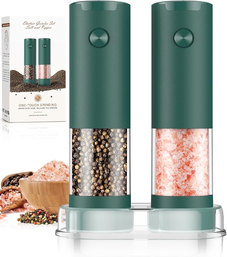 Electric Salt and Pepper Grinder Set Automatic Battery Pepper Mill Shakers Christmas Gifts for Men Adjustable Coarseness Salt and Pepper Shakers Kitchen Gadgets