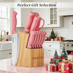 Knife Set, 14-Piece Kitchen Knives Set with Block, Built-in Sharpener, German High Carbon Stainless Steel, Ergonomic Non-Slip Handles, Peach Pink