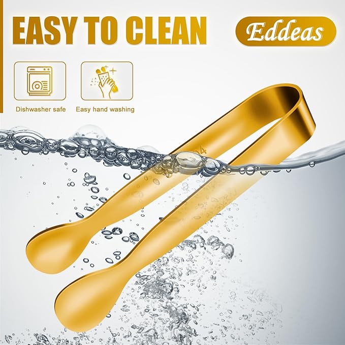 EDDEAS 12 PCS Small Serving Tongs, 4.3" Mini Gold Tongs, Gold Kitchen Tongs for Serving Food, Coffee Bar, Tea Party, Desserts Party and Ice Bucket