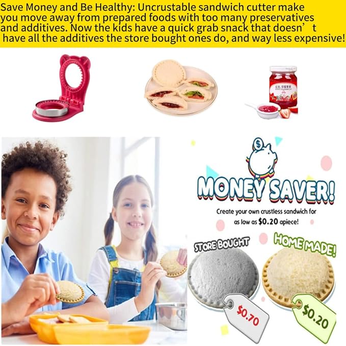 CHICHAUS Uncrustable Sandwich Maker,Sandwiches Pocket Circle Shape 3.7Inch Sandwich Cutter and Sealer,Sandwich Cutter for Kids Breakfast and lunchboxes (Rose Red)