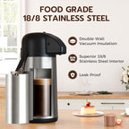 Coffee Carafe for Keeping Hot - Gezoss 64OZ / 1.9L Airpot Coffee Dispenser with Pump - Large Coffee Carafe for Hot Drinks Tea Liquid - Insulated Stainless Steel Hot Water Beverage Urn for Parties