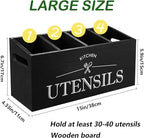 Kitchen Utensil Holder with 4 Compartments, Wooden Utensil Organizer for Countertop, Ideal for Storage and Organization, Rustic Cooking Utensil Kitchen Tool, Black