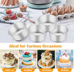 P&P CHEF Cake Pan Set of 4, Stainless Steel Baking Round Cake Pans Tins Bakeware for Birthday Wedding, Leak-proof & Easy Clean, Mirror Finish & Easy Releasing, 4 Inch