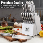 imarku® Knife Set, Japanese HC Stainless Steel 15 PCS Kitchen Knife Set With Block With Built-in Sharpener, Razor-Sharp Blade Knife Block Set With Dotted Ergomomic Handle, Best Birthday Gifts, White