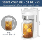 wirsh Iced Tea Maker with 3QT Pitcher, Iced Coffee Maker with Strength Control and Reusable Filter, Perfect For Iced Coffee, Latte, Tea, Lemonade, Flavored Water,White