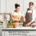 Knife Set, 7 Pieces Professional Kitchen Knife Set with Universal Knife Block, Super Sharp Knife Block Set with Ergonomic Handle Non-stick Stainless Steel Knife Block Set (Beige)