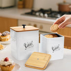Goaste 2 Sizes Metal Cookie Jars with Lid, 101 & 54 OZ White Candy Cookie Tins, Decorative Food Storage Containers, Vintage Cookie Canister with Wide Opening for Kitchen Counter, Pantry, Gift Giving