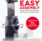 DASH Deluxe Compact Masticating Slow Juicer, Easy to Clean Cold Press Juicer with Brush, Pulp Measuring Cup, Frozen Attachment and Juice Recipe Guide - Black