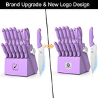 imarku® Kitchen Knife Set, Sharp Knives Set with Built-in Sharpener, Stainless Steel Block Knife Set and Non-Slip Ergonomic Handle, Dishwasher Safe, 14 PCS Professional Knife Set for Gift, Lavender