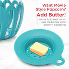 Ecolution Patented Micro-Pop Microwave Popcorn Popper with Temperature Safe Glass, 3-in-1 Lid Measures Kernels and Melts Butter, Made Without BPA, Dishwasher Safe, 3-Quart, Teal