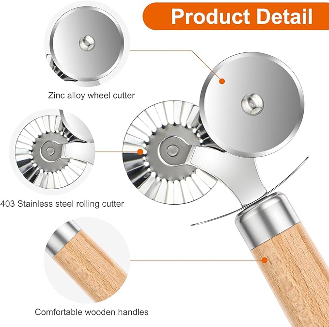 Pastry Cutter Double Wheel, Pastry and Pasta Cutter Wheel with Exquisite Wooden Handle Dual-Head Baking Tool for Home and Kitchen for Pasta Pizza Ravioli Cookie