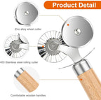 Pastry Cutter Double Wheel, Pastry and Pasta Cutter Wheel with Exquisite Wooden Handle Dual-Head Baking Tool for Home and Kitchen for Pasta Pizza Ravioli Cookie