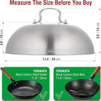 YOSUKATA Wok Lid 11.4 In - Premium Stainless Wok Cover with Tempered Glass Insert Steam Holes and Ergonomic Handle - Durable Wok Accessories - Dishwasher-Safe Lid for 11.8-In Wok - Chees Melting Dome